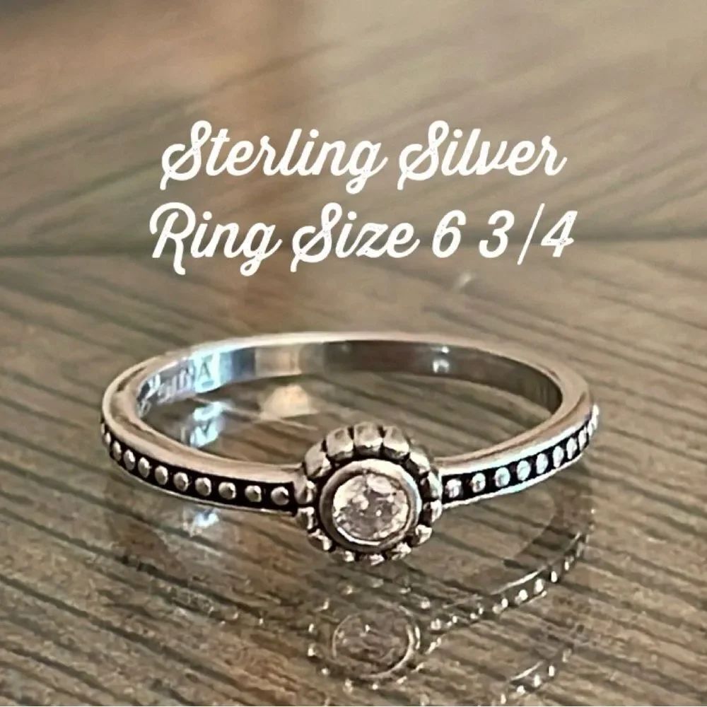 Dainty Single Gem Sterling Silver Ring Size 6 3/4